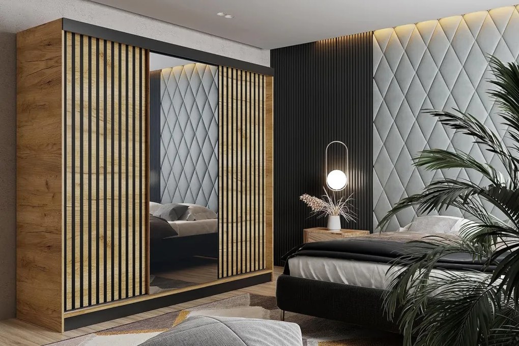 Malani 200 Tolóajtós Szekrény 200cm, Arany Tölgy