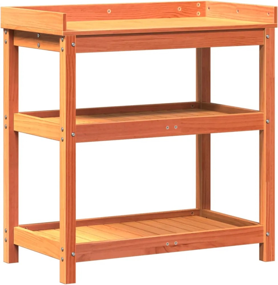 vidaXL barna tömör fenyőfa ültetőasztal polccal 82,5 x 45 x 86,5 cm