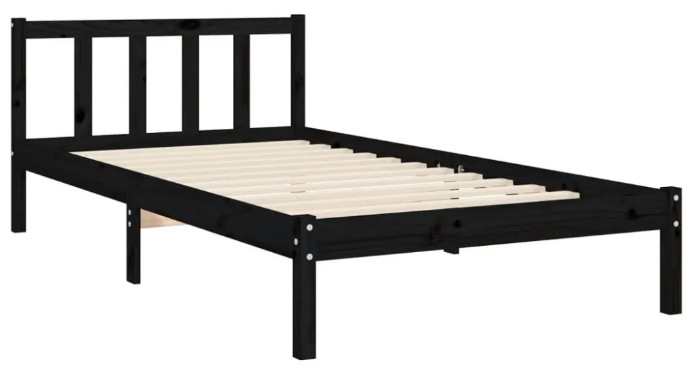 fekete tömör fa ágykeret fejtámlával 100 x 200 cm