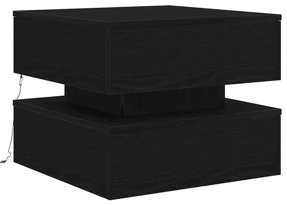 Fekete tölgyszínű dohányzóasztal LED-lámpákkal 50 x 50 x 40 cm