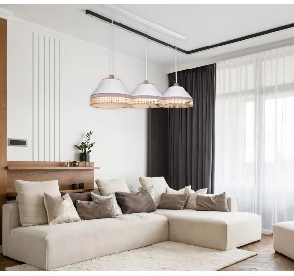 Duolla - Csillár zsinóron AVIGNON 3xE27/15W/230V fehér/rattan