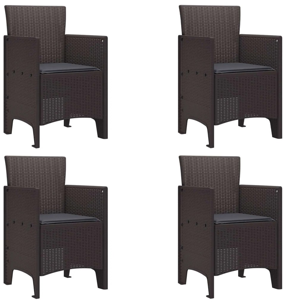 vidaXL Kerti Szék párnával 4 pcs Barna 53 x 49 x 85 cm Polipropilén