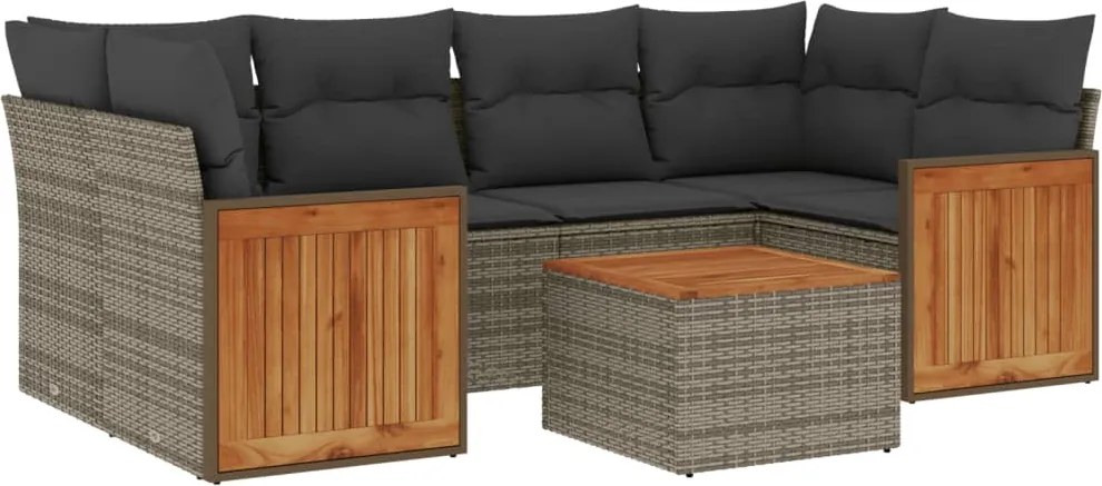 vidaXL 7 részes szürke polyrattan kerti ülőgarnitúra párnákkal