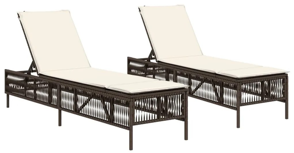 2 db barna polyrattan napozóágy párnával