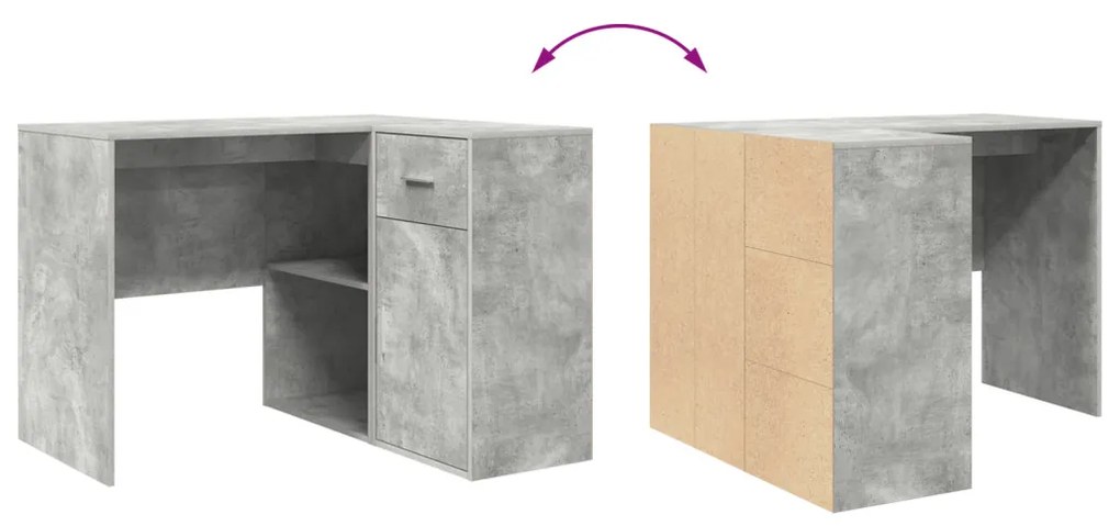 Sarokíróasztal fiókkal Beton Szürke 102 x 50 x 75 cm Faanyag