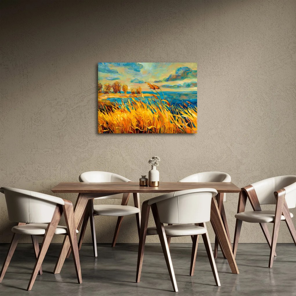 Kép - naplemente a tó felett, akril festmény (70x50 cm)