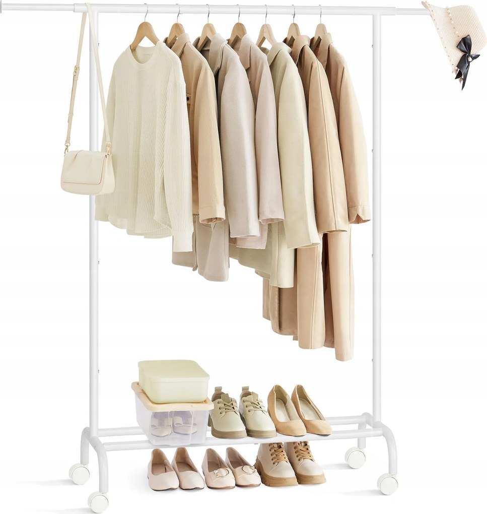 Fehér mobil ruhaakasztó állvány alsó cipőtartó polccal 156 cm loft