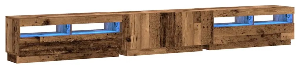 antik fa színű szerelt fa TV-szekrény LED-ekkel 300x35x40 cm