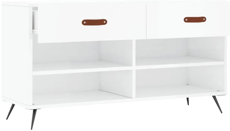 magasfényű fehér szerelt fa cipőpolc 102x35x55 cm