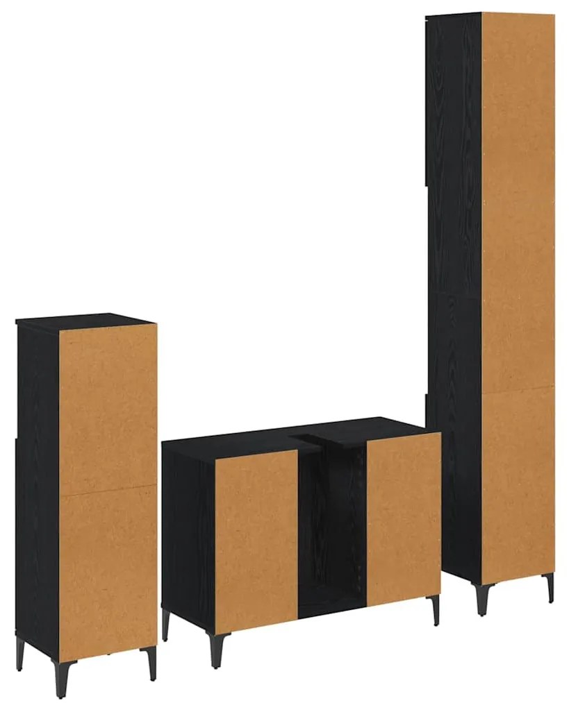 vidaXL Fürdőszoba bútor szett polcokkal 3 pcs Musta tammi Faanyag