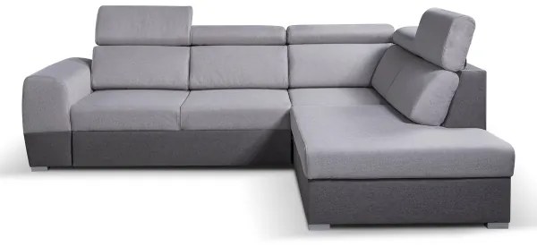 Szürke, jobbos, L-alakú, tárolós MATRIX sarokkanapé ággyá nyitható