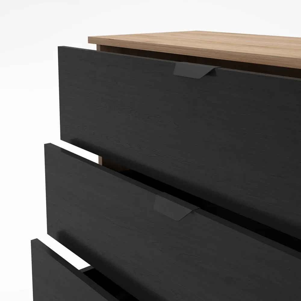 Fekete-natúr színű komód tölgyfa dekorral 100x80x40 cm Dennis – Marckeric