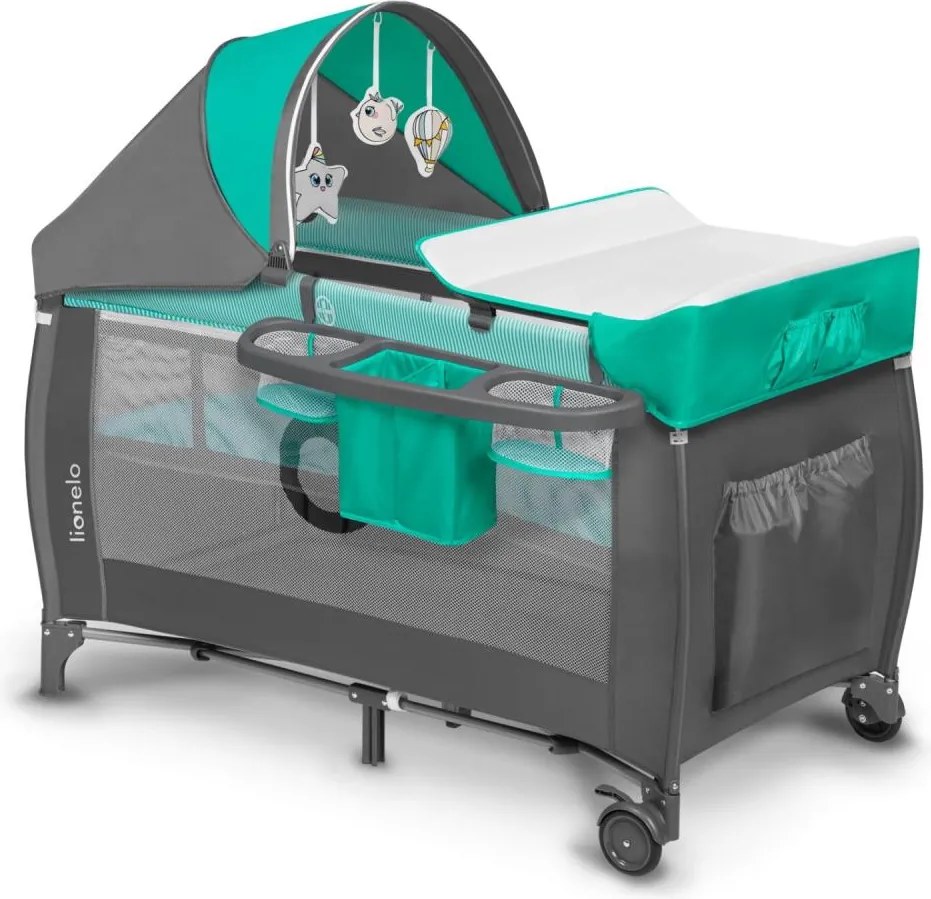 Lionelo - SVEN PLUS utazóágy szürke/türkiz