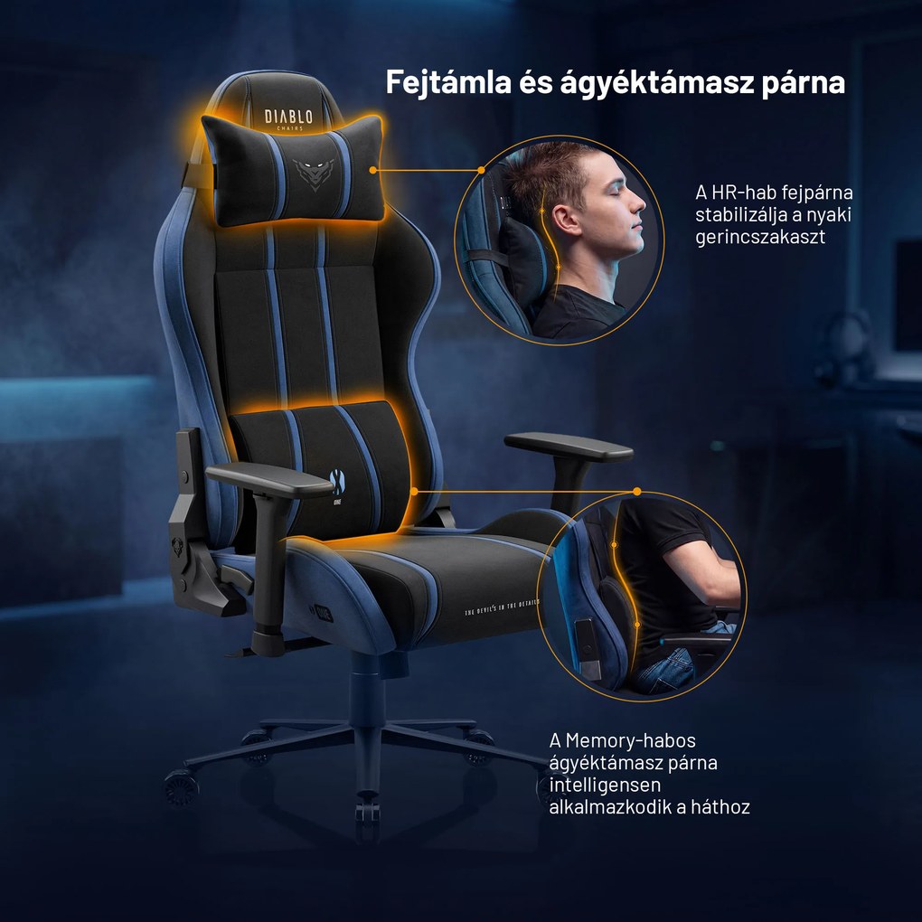 Gamer szék szövet King Size, fekete-kék: Diablo X-One 2.0 Night Blue