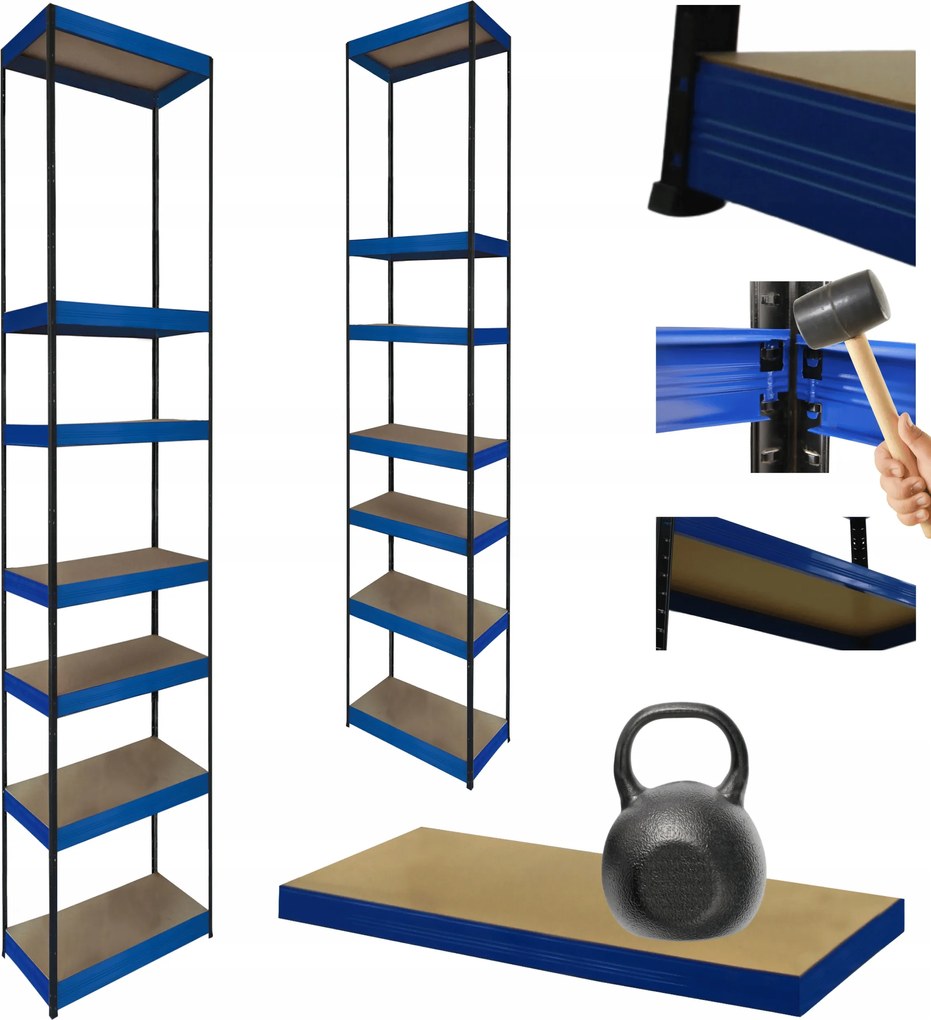 Tárolószekrény fém állvány Helios 270x60x60cm 7Px175kg Tömör Kék