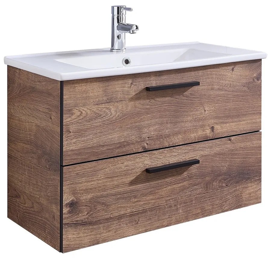 Barna függő szekrény tölgyfa dekorral mosdókagyló nélkül 71x51 cm Set 374 - Pelipal
