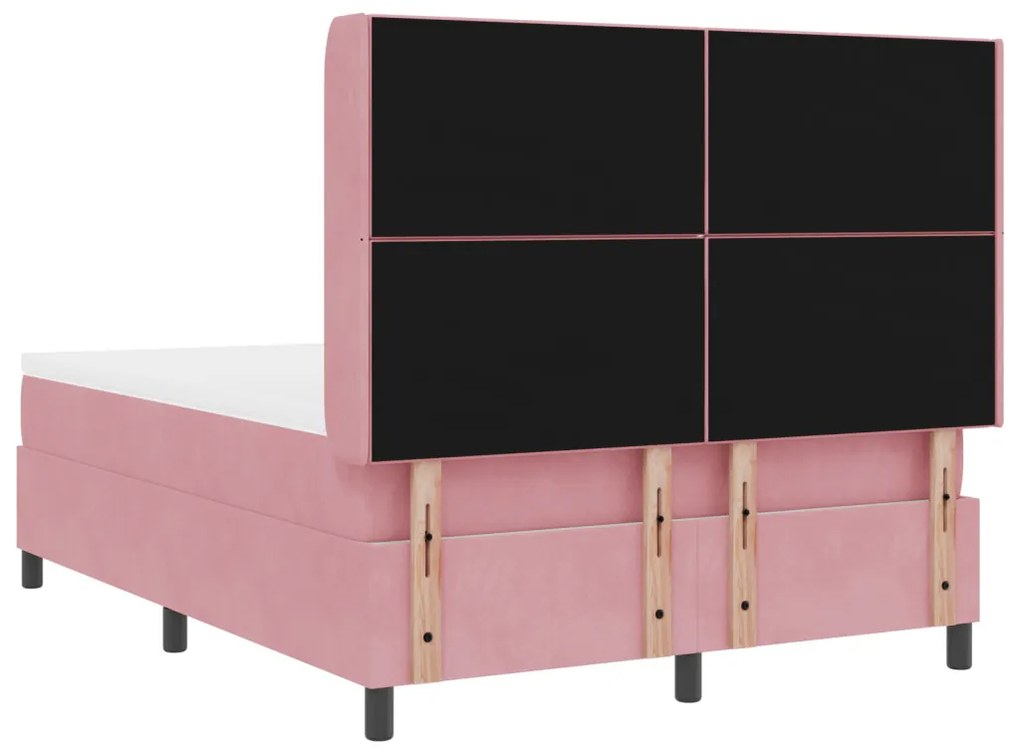 Box Spring Ágy Matraccal &amp; LED rózsaszín 140x190 cm Bársony