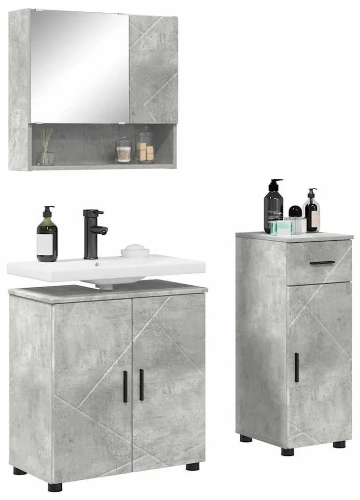 Fürdőszoba bútor szett 3 pcs Beton szürke 61 x 35 x 64 cm