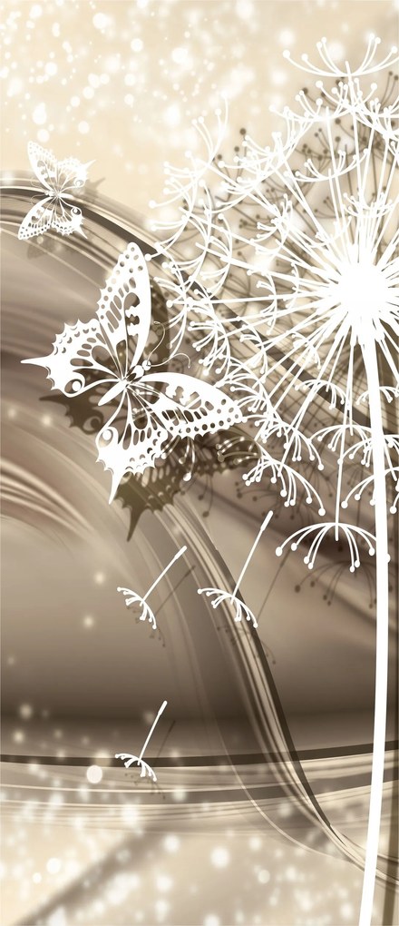 Fotótapéta flizelina Álmok Tavasz Pitypang Pillangók Szél 91x211 +ragasztó