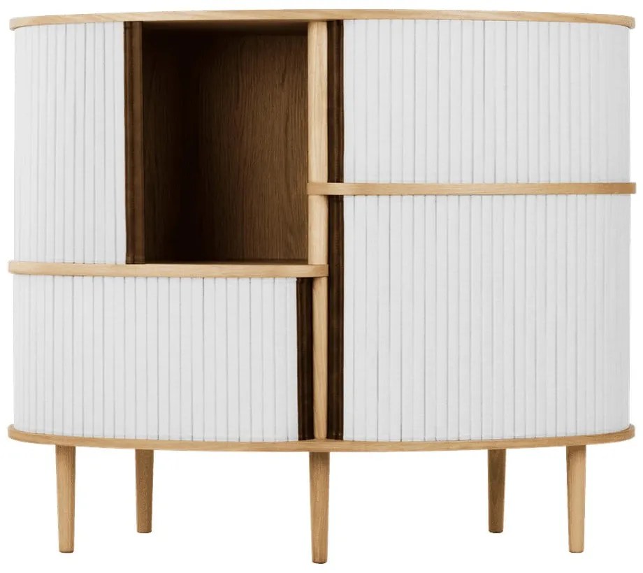 Szürke-natúr színű szekrény tolóajtóval, tölgyfa dekorral 120x100x50 cm Audacious – UMAGE