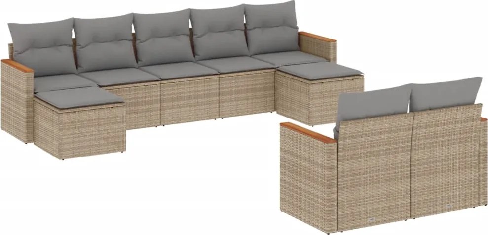 vidaXL 9 részes vegyes bézs polyrattan kerti ülőgarnitúra párnákkal