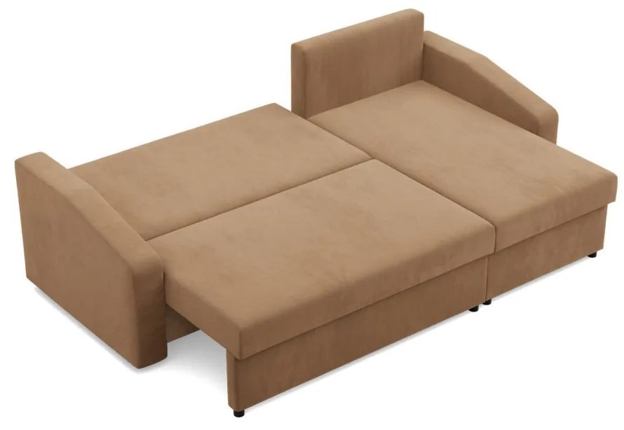 Zeus sarokkanapé, 2 ágyneműtartóval, döntött kartámasz, szövet anyag, univerzális oldal, hab töltet, barna