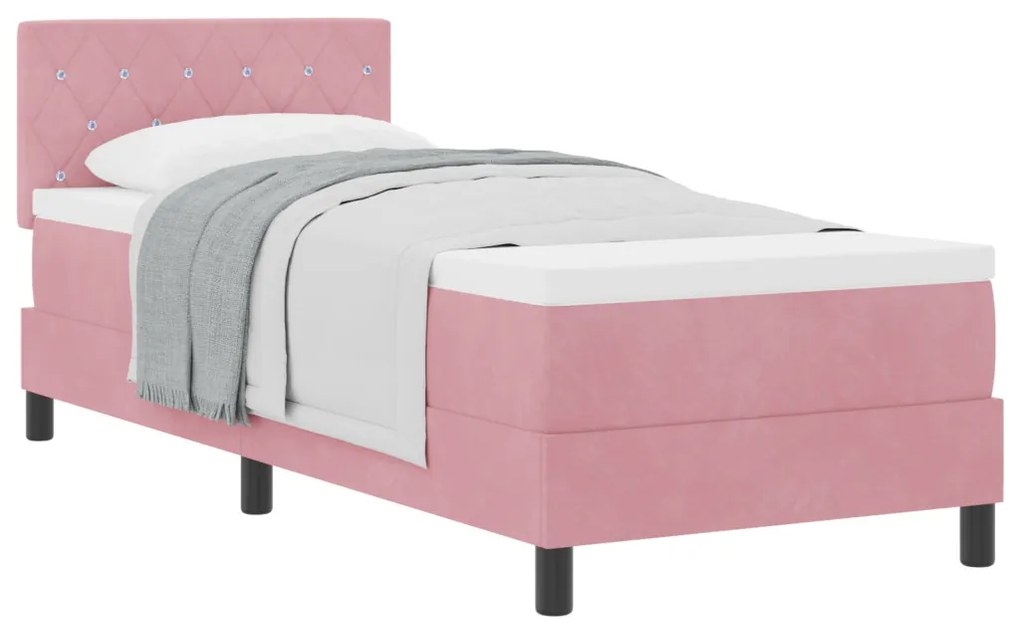 Boxspring Ágy Matraccal Rózsaszín 80x200 cm Bársony