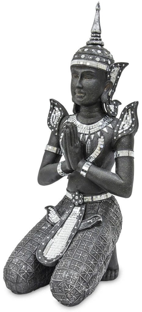 Dekorfigura - Ülő Buddha műanyag ezüst 62x29x34cm