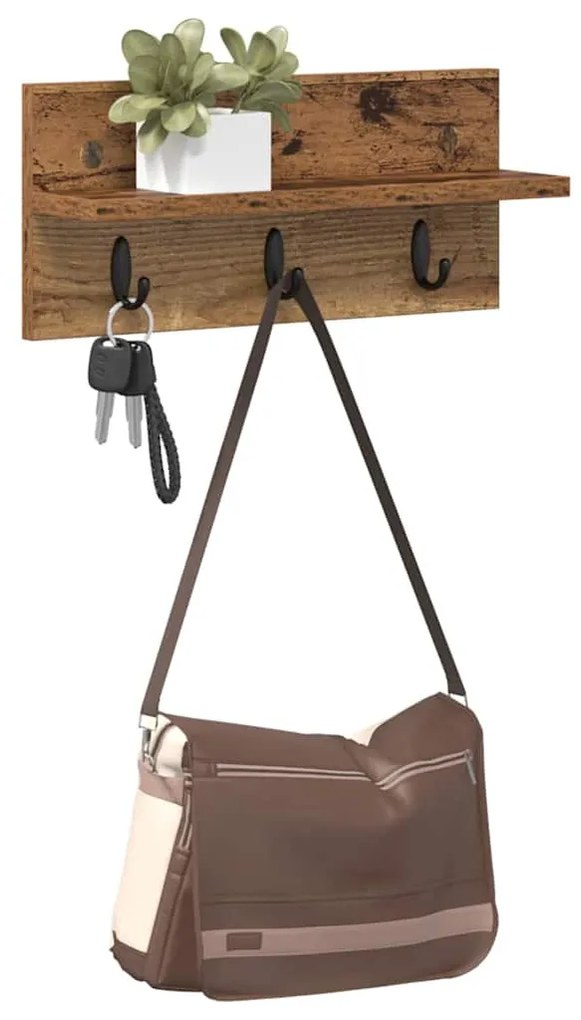 Fali Kabáthorog polcokkal Régi fa 40 x 10.5 x 18 cm Faanyag