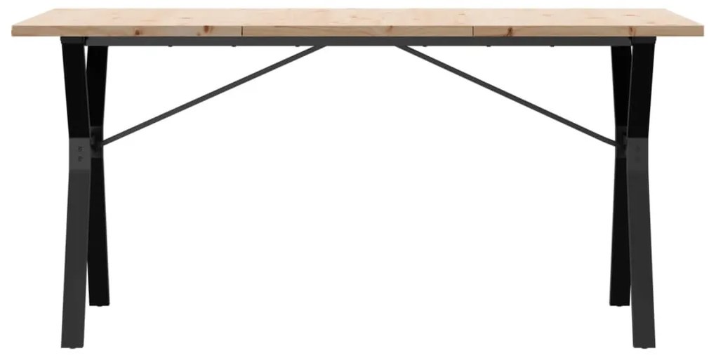 Tömör fenyőfa és acél étkezőasztal Y-vázzal 140x80x75,5 cm