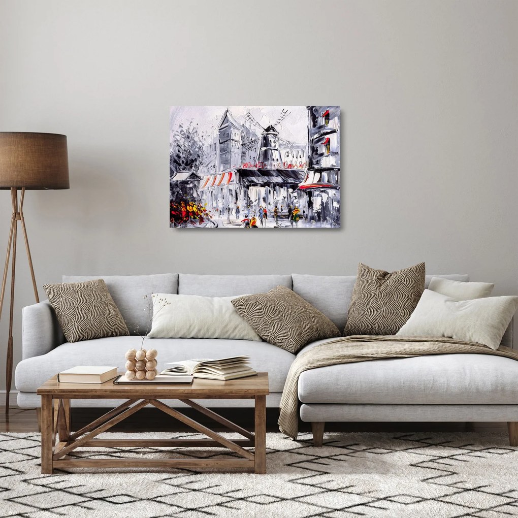 Kép - utca Párizsban, olajfestmény (üvegen) (70x50 cm)