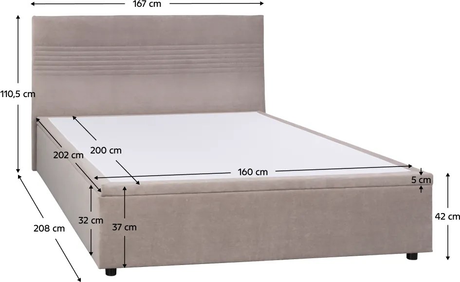 Ágy tárhellyel, 160x200, bézs, RUNOL