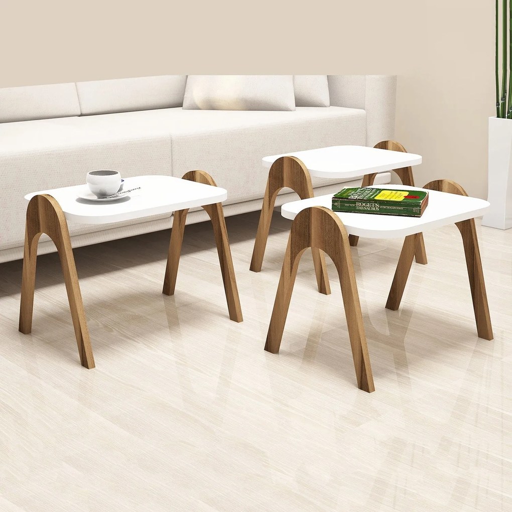 Dohányzóasztal (3 részes) Paris - Walnut, White