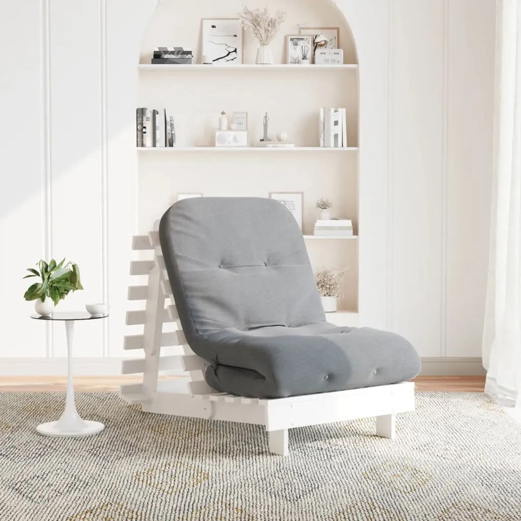 fehér tömör fenyőfa futon kanapéágy matraccal 70 x 206 x 11 cm