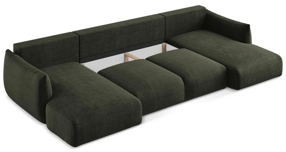 Zöld kinyitható sarokkanapé (U alakú) Leila – Makamii