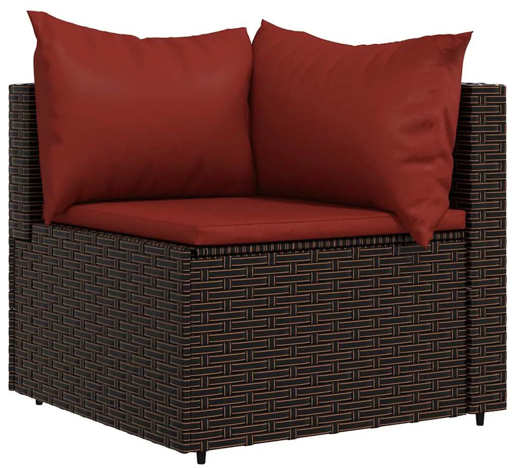 2 db barna polyrattan kerti sarokkanapé párnákkal