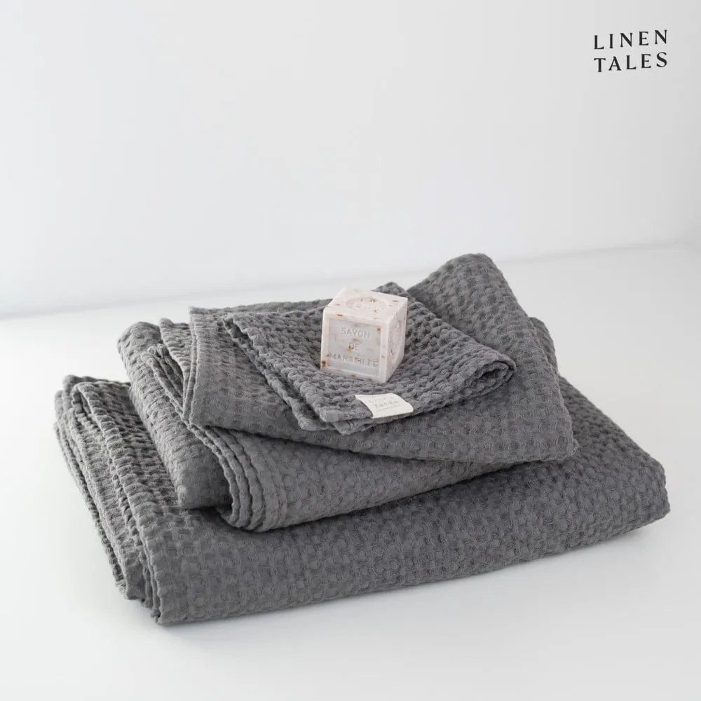 Sötétszürke törölköző és fürdőlepedő készlet 3 db-os Honeycomb – Linen Tales