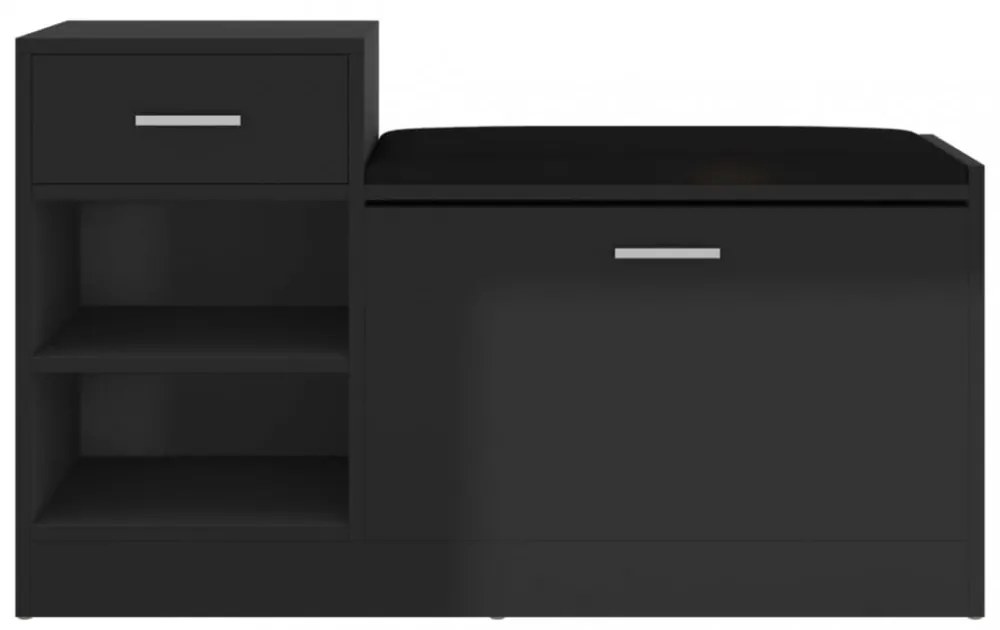 magasfényű fekete szerelt fa cipőtároló pad 94,5 x 31 x 57 cm