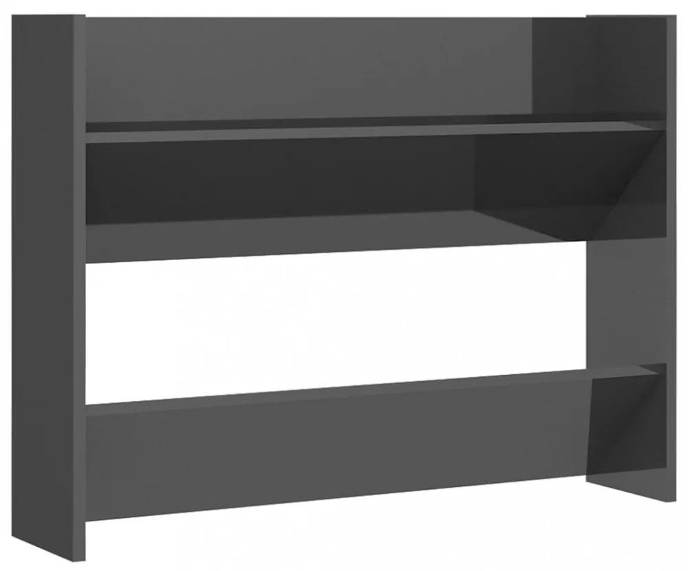 2 db magasfényű szürke szerelt fa fali cipősszekrény 80x18x60cm