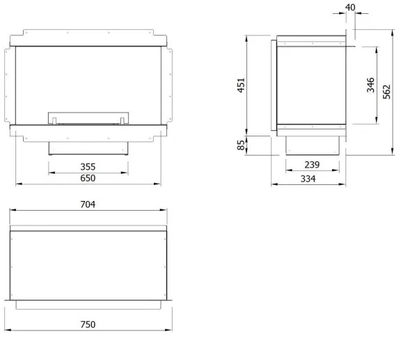 Planika Senso Fireplace BEV- Beépített BIO kandalló 56,2x75 cm 2,5kW+ távirányítás