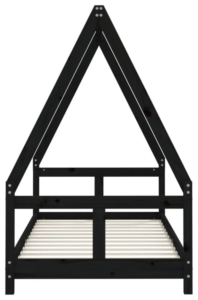 fekete tömör fenyőfa gyerekágykeret 80 x 160 cm