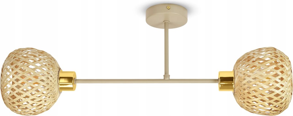 Függő mennyezeti lámpa dupla bézs arany E27 Led japandi bambusz gömbök