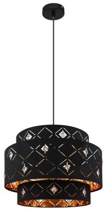 Globo 15448H1 Függeszték fém fekete váz, fekete-arany textil ernyővel, akril -kristály dekor gyöngyökkel. Ø:400, M:1400, fényforrás nélkül 1xE27 60W 230V