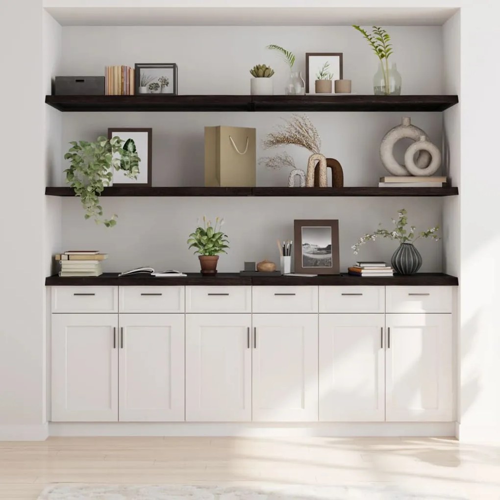 sötétbarna kezelt tömör tölgyfa fali polc 200 x 50 x (2-4) cm