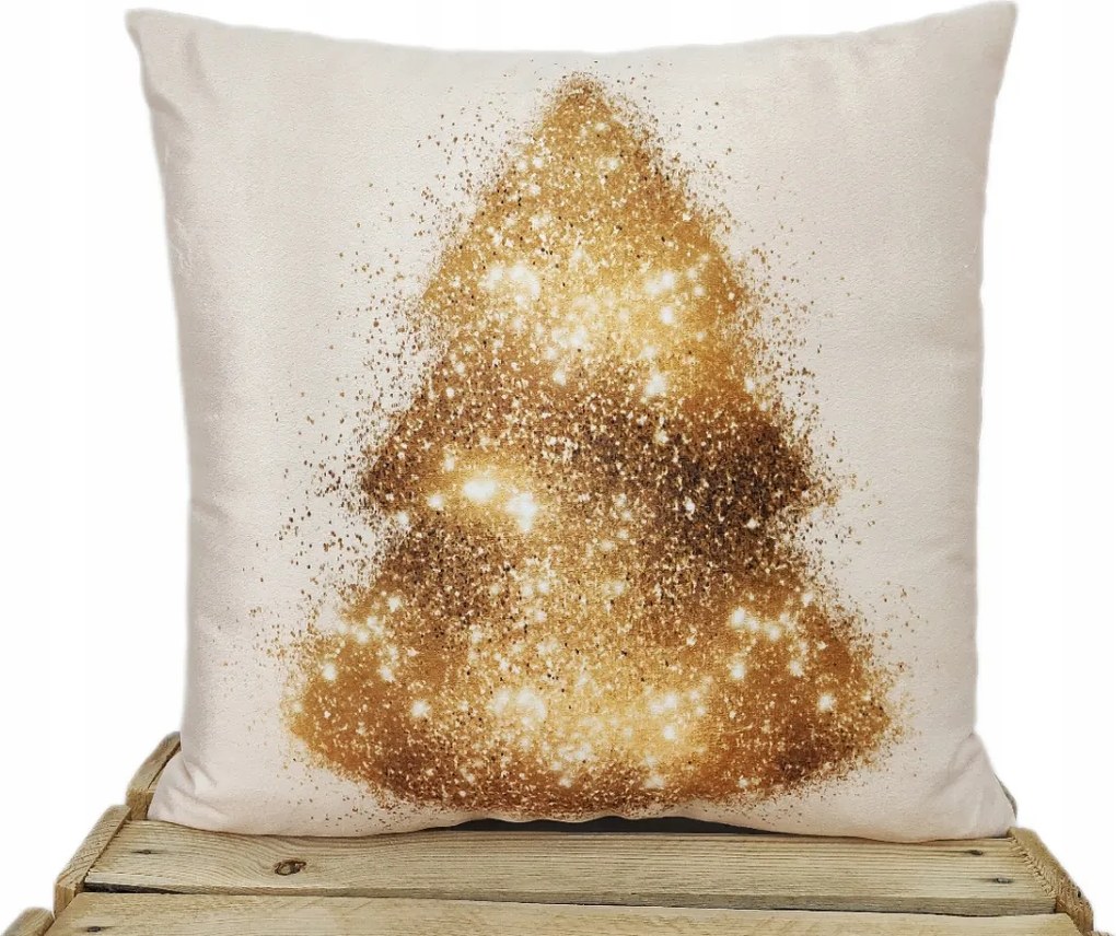 Karácsonyi díszpárnahuzat Arany Karácsonyfa 40x40 Velvet csillámos bézs