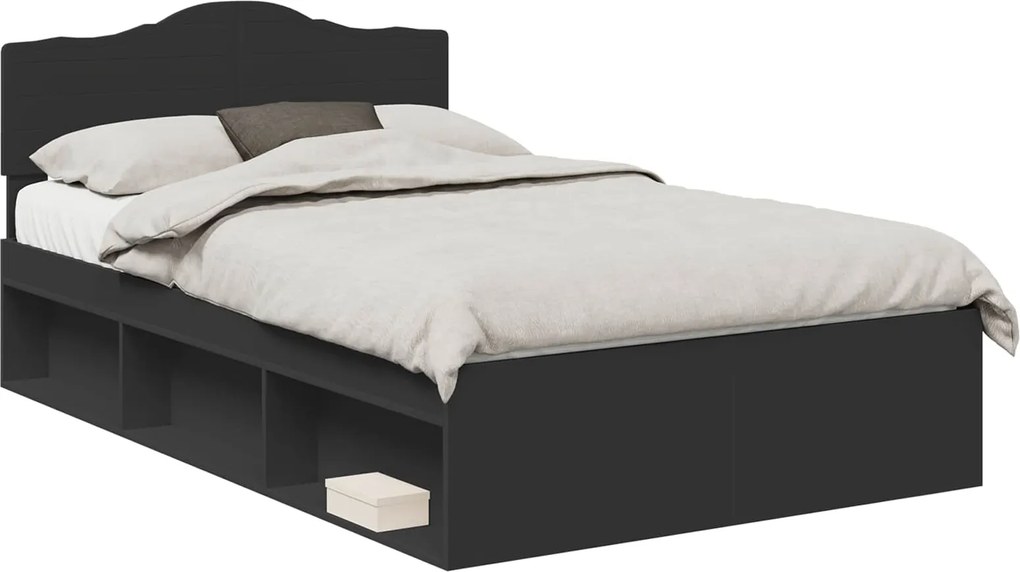 vidaXL Ágykeret fejtámlával Fekete 120 x 200 cm Tömör fenyőfa