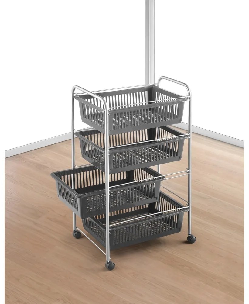 Sötétszürke-ezüstszínű gurulós polcos állvány 46x78 cm – Metaltex
