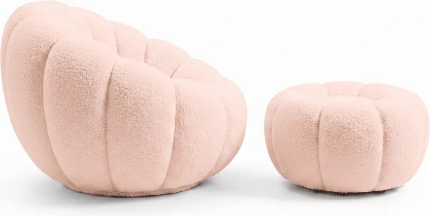 Forgatható design fotel BLOOM lábtartóval, világosrózsaszín