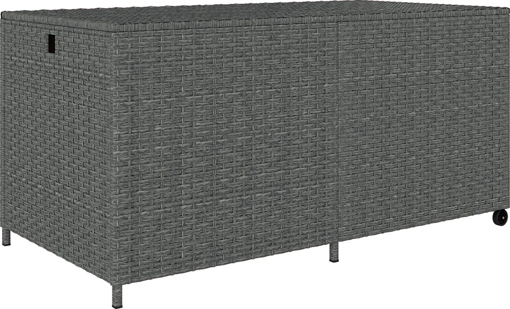 Outsunny 650 L vízálló rattan párnatároló doboz tetővel, kerekekkel – UV-álló kerti láda | 150 x 75 x 74 cm – Sötétszürke | Aosom