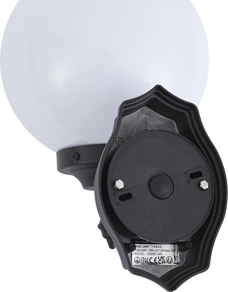 Klasszikus kültéri fali lámpa fekete opál üveggel IP44 - Champs